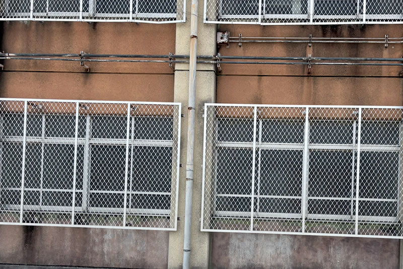 防球用の面格子アンプリフォーム 京都市立中学校